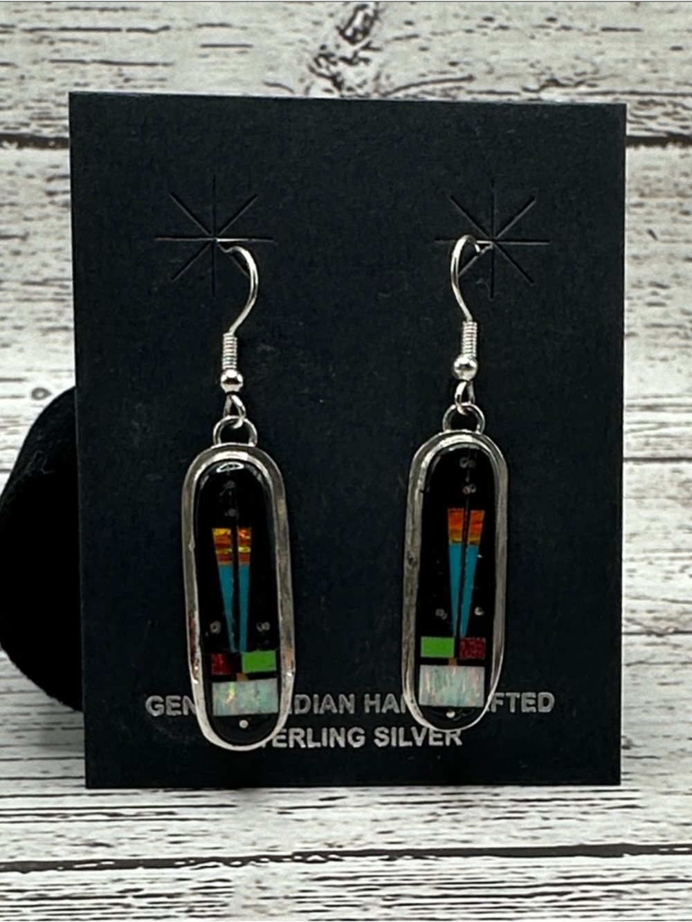 Gilbert Smith Sterling Silver Dangle Earrings with Turquoise & Multicolor Inlay